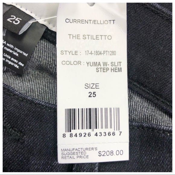 NWT Current Elliott Size 25 Dark Wash Stiletto Skinny Jeans new with tags - Picture 4 of 8